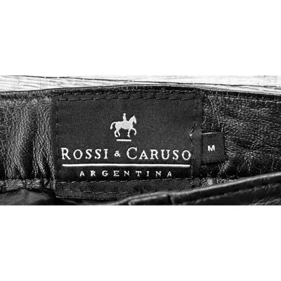 ROSSI & CARUSO Genuine Leather Pants Black Strait Cut Back Pockets Size Med - Picture 5 of 8